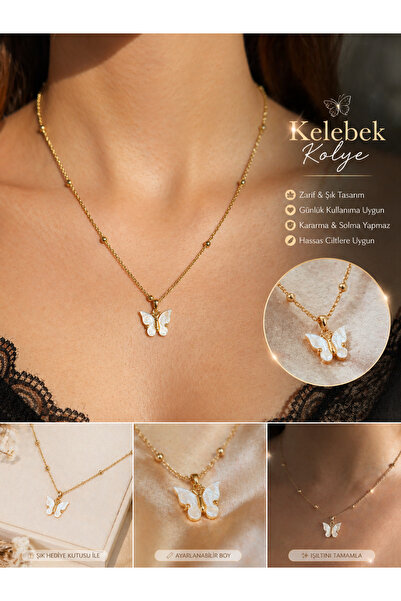 Ege via jewelry minimal kelebek kolye_Altın renk zarif tasarım