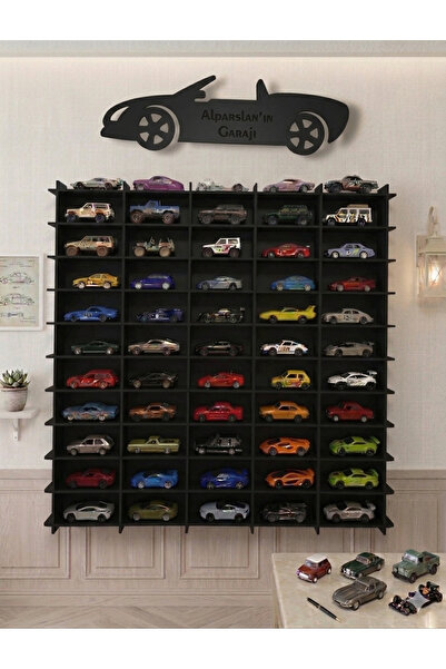 My Kids Room 50 Araç Kapasiteli İsimli Araba Rafı - Dekoratif Çocuk Odası Oyu...