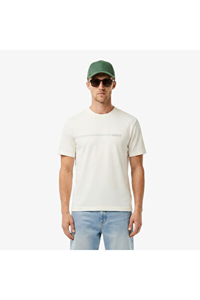 Lacoste Erkek Relaxed Fit Bisiklet Yaka Baskılı Beyaz T-Shirt
