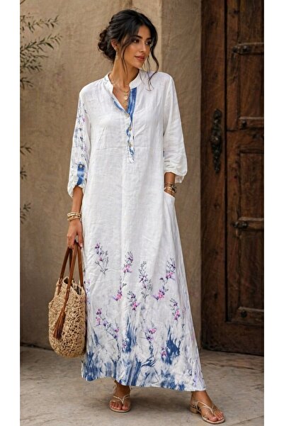 espoire butik kadın italyan keten uzun oversize elbise