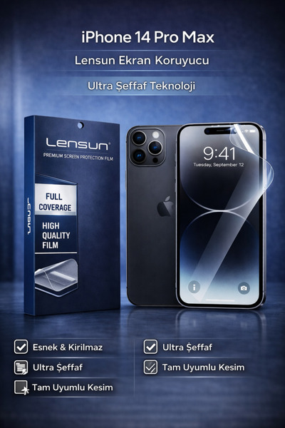 Lensun iPhone 14 Pro Max Ultra Şeffaf Esnek Ekran Koruyucu Film