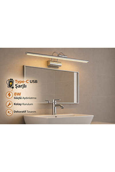 ÖZER LİGHT 50CM / USB Sarjlı Resim / Tablo / Ayna Üstü / Banyo / Ledli Aplik ...