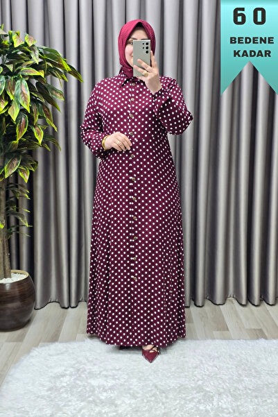 Elmas Tesettür Women's Islamic Clothing Plus Size Polka Dot Shirt Dress