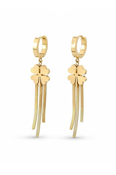 Clariss 316L Steel Gold Color Italian Chain Clover Model Hoop Earrings