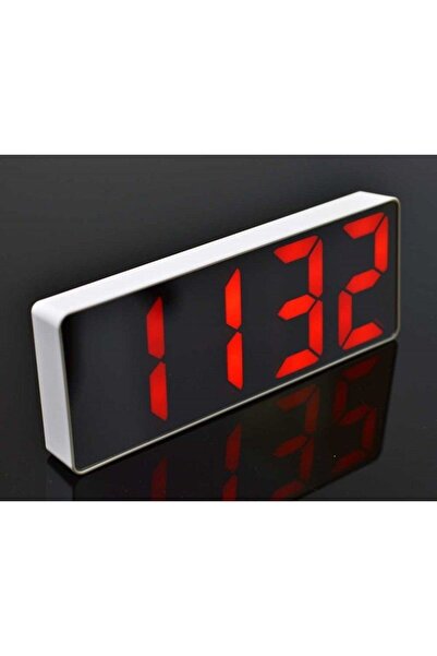 Stef's Cat White Mirror Clock with Red LED Light, GH-0712L,