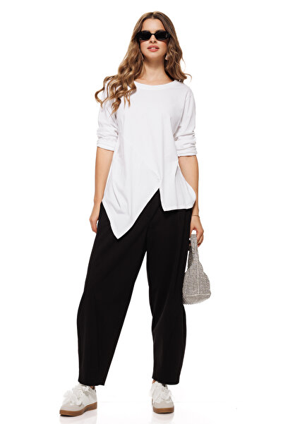 Fofy Bluza dama alba premium din bumbac cu croi modern asimetric in colturi