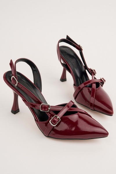 bulutmod Ba04605 Women's Burgundy Cross-Strap Classic 8 cm Heeled Shoes - 40
