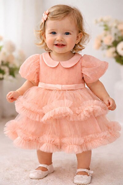 Ugly Duck Pri̇ncess Candy Fluffy Bow Dress for Ages 6-24 Months - Salmon