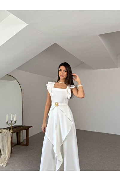 Nesil Ruffled Long Dress with Belt