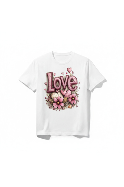 URBANTRENDSTORE تي شيرت Love Çicek للفتيات كاجوال وبسيط للجنسين برقبة دائرية ...