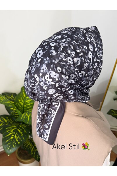 Akel Stil19 siyah beyaz çiçekli soft tok yazlık eşarp