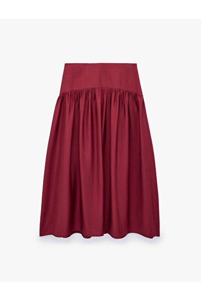 Viscose Modal Fabric Pleated Bell Cut Waist Seated Midi Skirt
