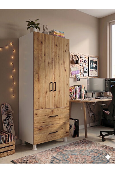 artı dizayn mobilya 70x45 2 KAPILI 2 ÇEKMECELİ GARDIROP ATLANTİKÇAM- BEYAZ