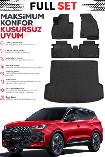 ko kaliteoto Chery Yeni Tiggo 7 2026 Model 3D Kauçuk Bagaj Havuzu 4D Havuzlu ...