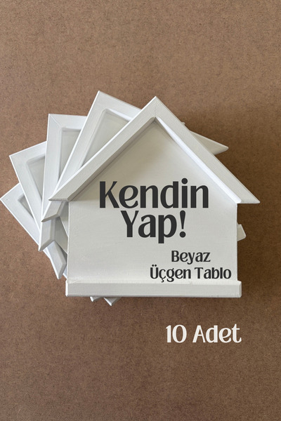 Nart Handicraft 10'lu Beyaz Boyalı Üçgen Tablo | Ham Çerçeve | Ahşap Boyama A...