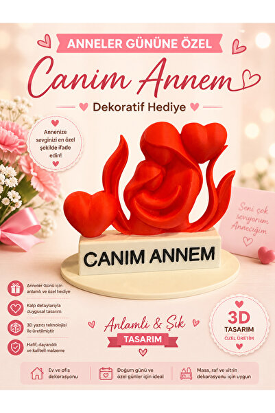 ModuLab 3D Anneler Günü Özel “Canım Annem” Yazılı 3D Dekoratif Biblo – Kalp T...
