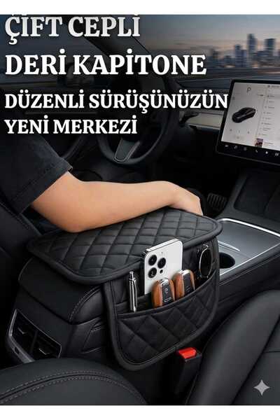 GenelTedarik Siyah Deri Oto Kolçak Kılıfı Örtüsü Capitone Süngerli Siyah Nakı...