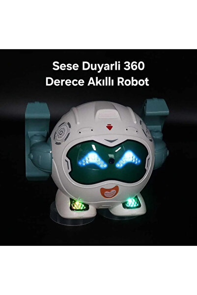 kruxon Ses Kontrollü Robot | 360° Hareketli LED Işıklı Akıllı Oyuncak Robot