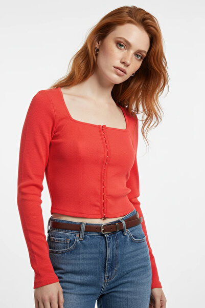 No Matter What Square Neck Ribbed Long Sleeve Crop Blouse