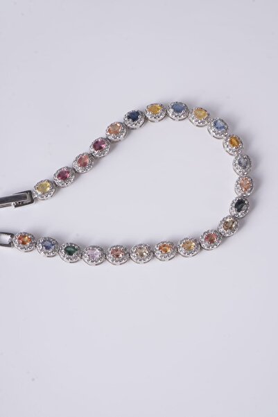 Aksesuaring Naturel Multicolor Safir & Zirkon Taşlı Gümüş Bileklik