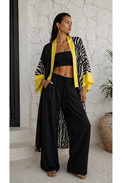 VOOA Zebra Printed Kimono Standart Beden 36-44 Beden Arası Uyumlu
