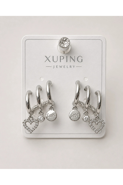 naaksesuar Xuping Love & Heart Detailed Hoop Earrings Silver Color