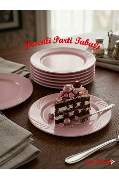 troykar 12 Adet PEMBE Renk LÜX SERT PLASTİK Parti Doğum Günü Sunum Tabağı Dav...