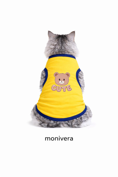 Modetra New Season Summer Cute Teddy Bear Printed Colorful Ribbed Cat Outfit ...
