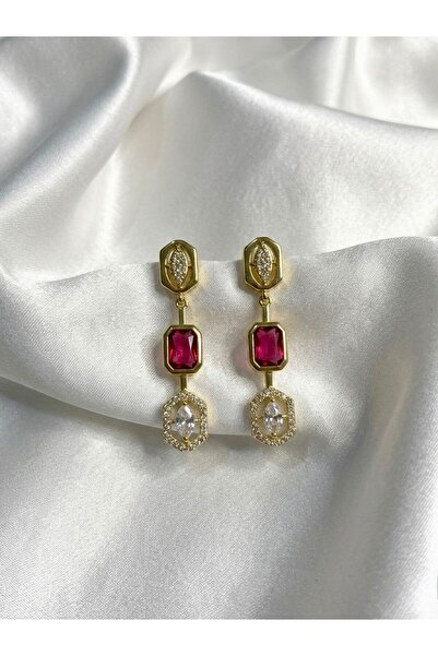 NUR TASARIM ATÖLYESİ Colorful Stone Steel Dangle Brand Model Earrings