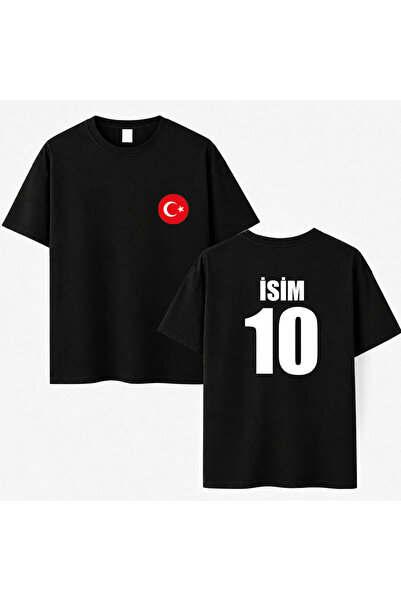 AYDESİGN Kişiye Özel İsim ve Numara Baskılı Bisiklet Yaka Siyah Unisex Tişört...