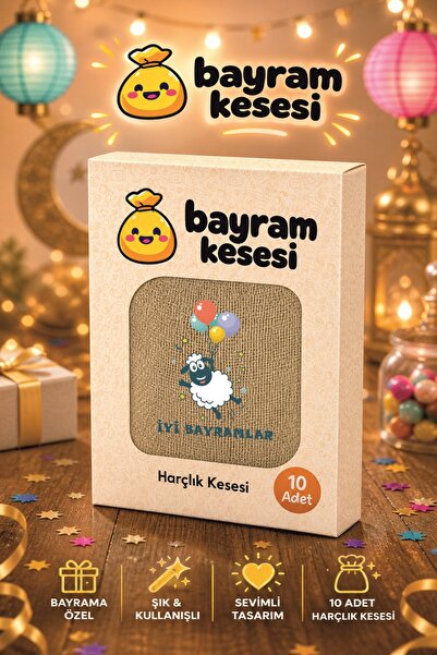 Yaprak Hediyelik Bayram Harçlık Kesesi 10'lu – Baskılı Ham Bez Bayram Kesesi,...