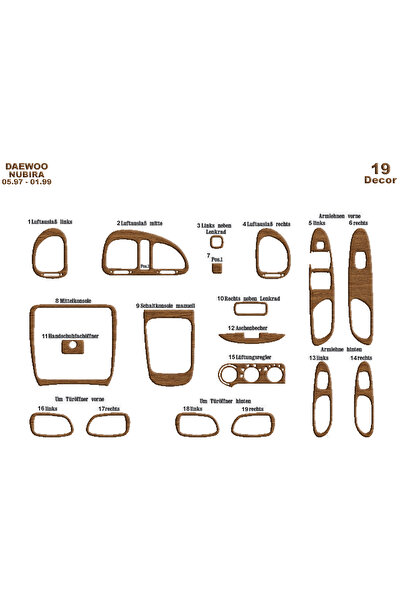 Marscockpitdesign Daewoo Nubira 1 Dashboard Trim 1997-1999 19 Pieces