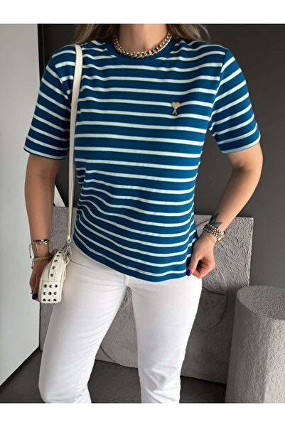 Moda Asrın Çizgili Marka Etiketli Tshırt