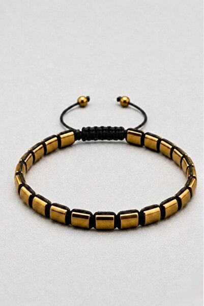 Atölye Olcay Eser Adjustable Macrame Men's Bracelet with Hematite Natural Sto...