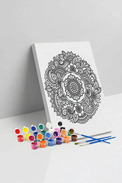 Tabdiko Çiçek Desenli Mandala Tuval Boyama Seti 40x50 cm