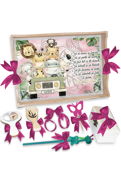 LoreBebe Set Tava Taiere Mot Fete, Tavita Mot, 7 Piese, Model Safari, 32x24 cm