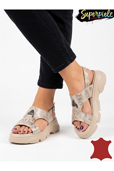 ANGEL BLUE Women's Sandals in natural Leather with Patterned and buckle closure
