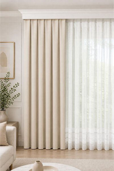 BURCIN HOME ستارة خلفية مطوية 1/3 بيج 80x250 سم ذات جناح واحد من القماش الناع...