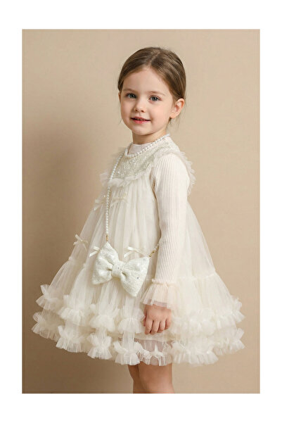 VeeShop Rochita Fete Set Ivory Elegant de Ocazie pentru Fete din Tul cu Paiet...