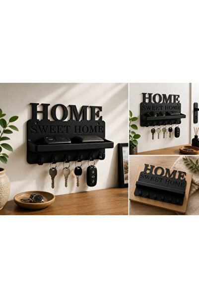 Cafio3D Home Sweet Home Duvar Anahtarlık ve Raf – Dekoratif Askılık (20x11 cm)