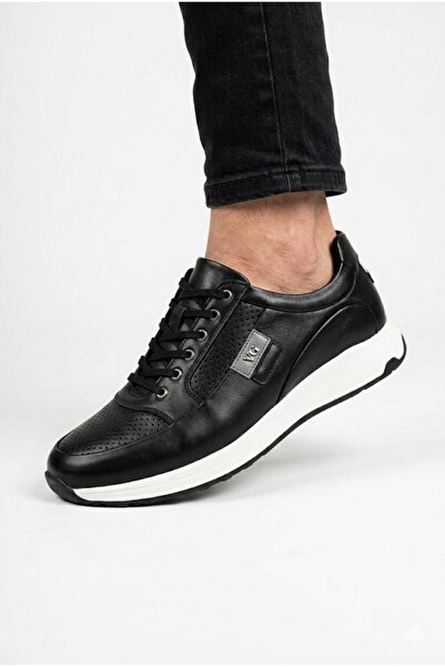 Voyager Men's Black Genuine Leather Orthopedic Sole Lightweight Casual Shoes