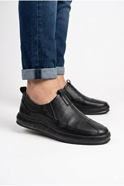 Voyager Men's black genuine leather orthopedic sole casual shoes