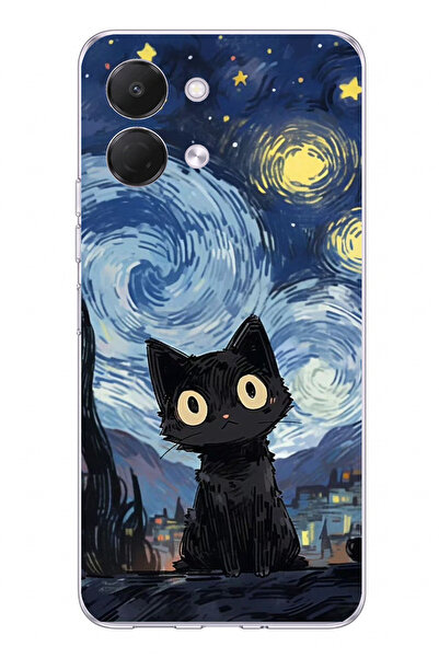 TechTree Tecno Spark GO 3 Uyumlu Gece Yarısı Kedi Tasarımlı Baskılı Silikon K...