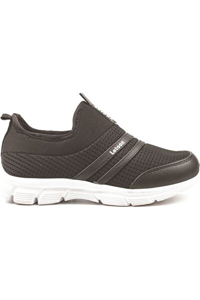 leton 6415 Black and White Children's Laceless Memory Sole Sports Shoes