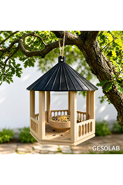 GESOLAB Altıgen Kuş Yemliği – 20 Cm -Dekoratif Askılı Bahçe & Balkon Kuş Evi,...