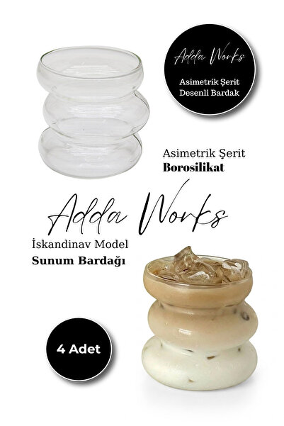 Adda Works 4 Adet Borosilikat Cam Isıya Dayanıklı Asimetrik Şerit Desenli İskandinav Bardak | Kahve, Latte & Kokteyl Sunum Bardağı