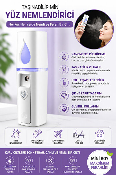 Yenilig Taşınabilir Mini Yüz Nemlendirici USB Şarjlı Nano Sprey Cilt Nemlendi...