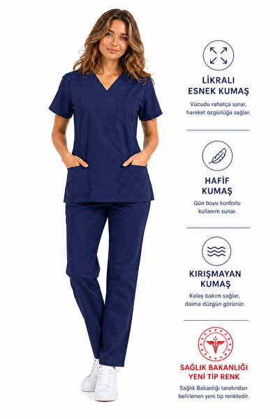 UMAY ÜNİFORMA Scrubs Takım Likralı Esnek Kadın Lacivert Kahve Mint Yeşil Mor ...