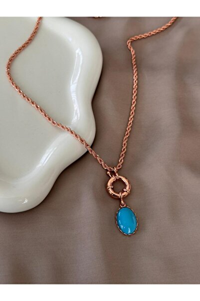 Twelve Turquoise Stone Copper Color Steel Women's Necklace