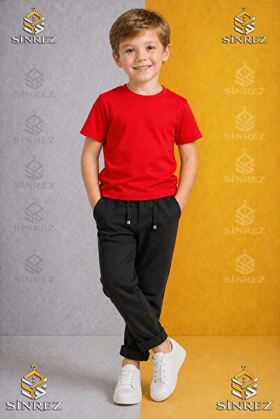 SİNREZ Boys' Plain Trousers 4.Mdl Elastic Waist Lycra Folded-Cuff Style